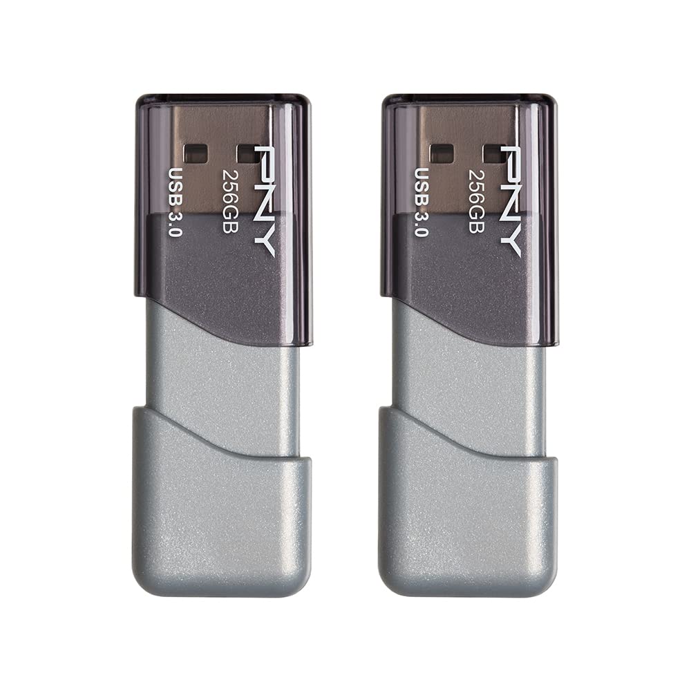 PNY PFD256X2TBOPMP 256GB Turbo Attach 3 USB 3.0 Flash Drive, 2Pack,Silver