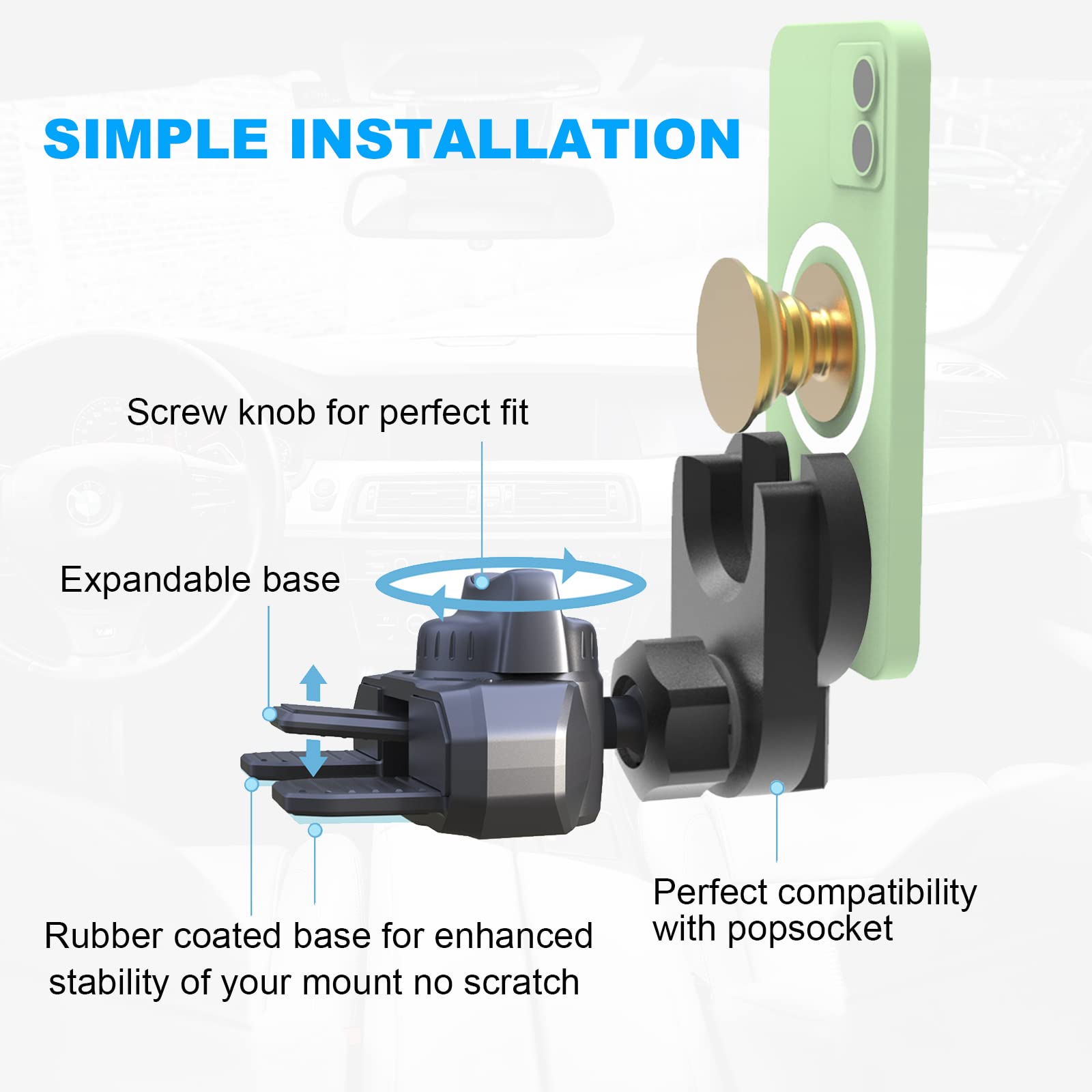Jctriway Cd Slot Car Grips Phone Holder,Cd Slot Phone Holder For Grip/Socket,Car Mount For Pop Socket Compatible With Magsafe Wa