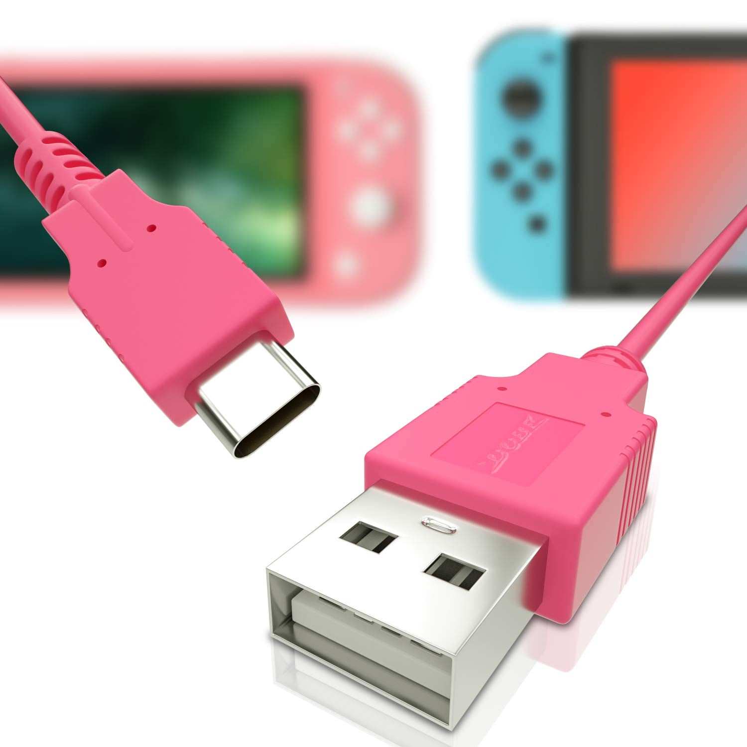 HEATFUN Switch USB-C Charger Cable - Fast Charging Cord for Switch OLED, Switch Lite, Dock, Controller - 4.92ft Durable Pink Cab