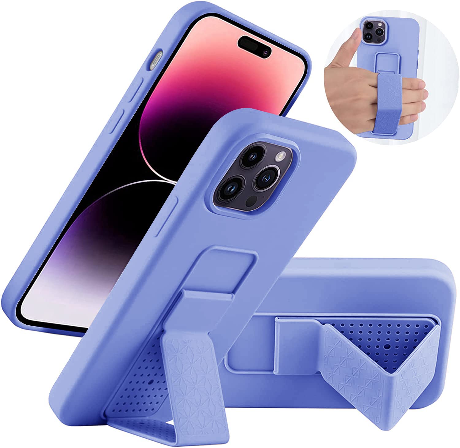 Laudtec Silicone Kickstand Case Compatible With Iphone 14 Pro Case Vertical And Horizontal Stand Hand Strap Kickstand, Flexible