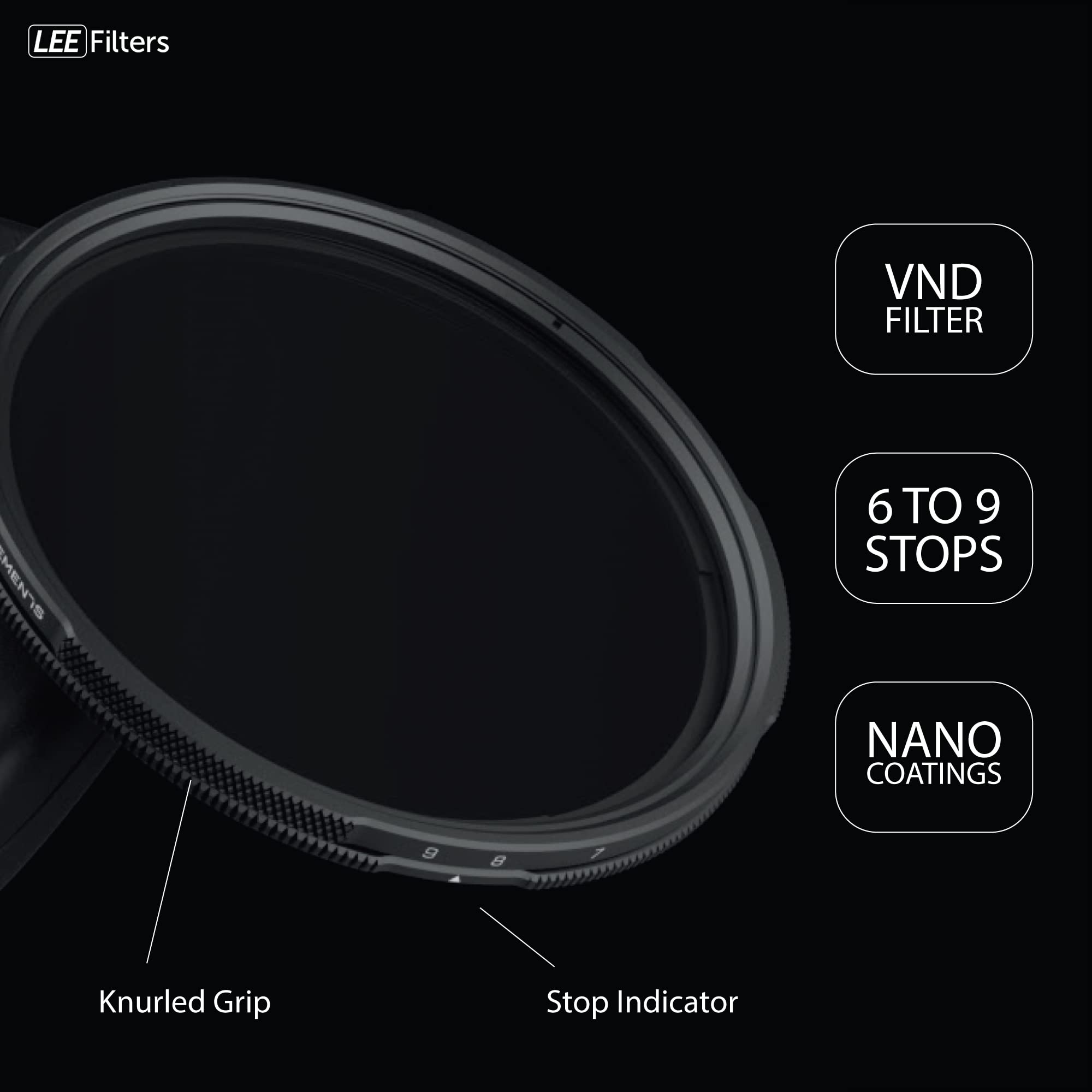 Lee Elements 72Mm Vnd Filter, Variable Neutral Density, Featuring 6 To 9 Stops For Mirrorless And Dslr Cameras