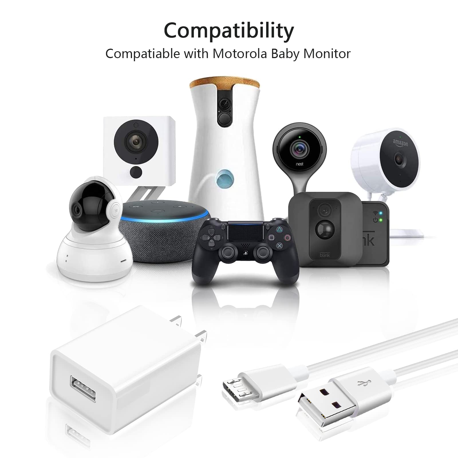 10Ft Charging Power Cable Cord For Arlo Q,Arlo Pro/Pro2,Arlo Essential Spotlight Xl/Xl 2Nd, Arlo Go, Wyze Cam Pan V3 V2,Blink,Cloud,Yi Home Camera,Oculus Go,Kasa Cam Wall Charger Adapter Replacement