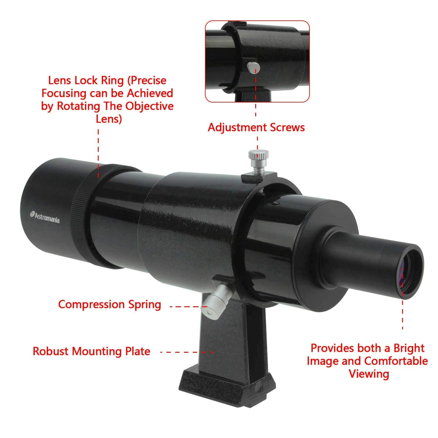 Astromania 9X50 Finder Scope, Black   It Provides Both A Bright Image And Comfortable Viewing