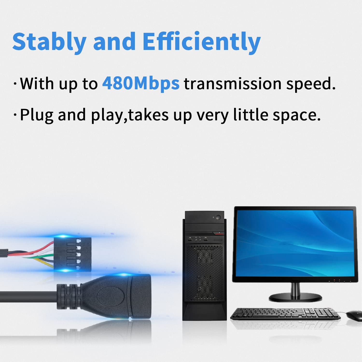 Duttek Usb Header To Usb Cable,Motherboard Usb 2.0 Adapter Cable, Usb 2.0 Type A Female To Dupont 9 Pin Female Header Motherboar