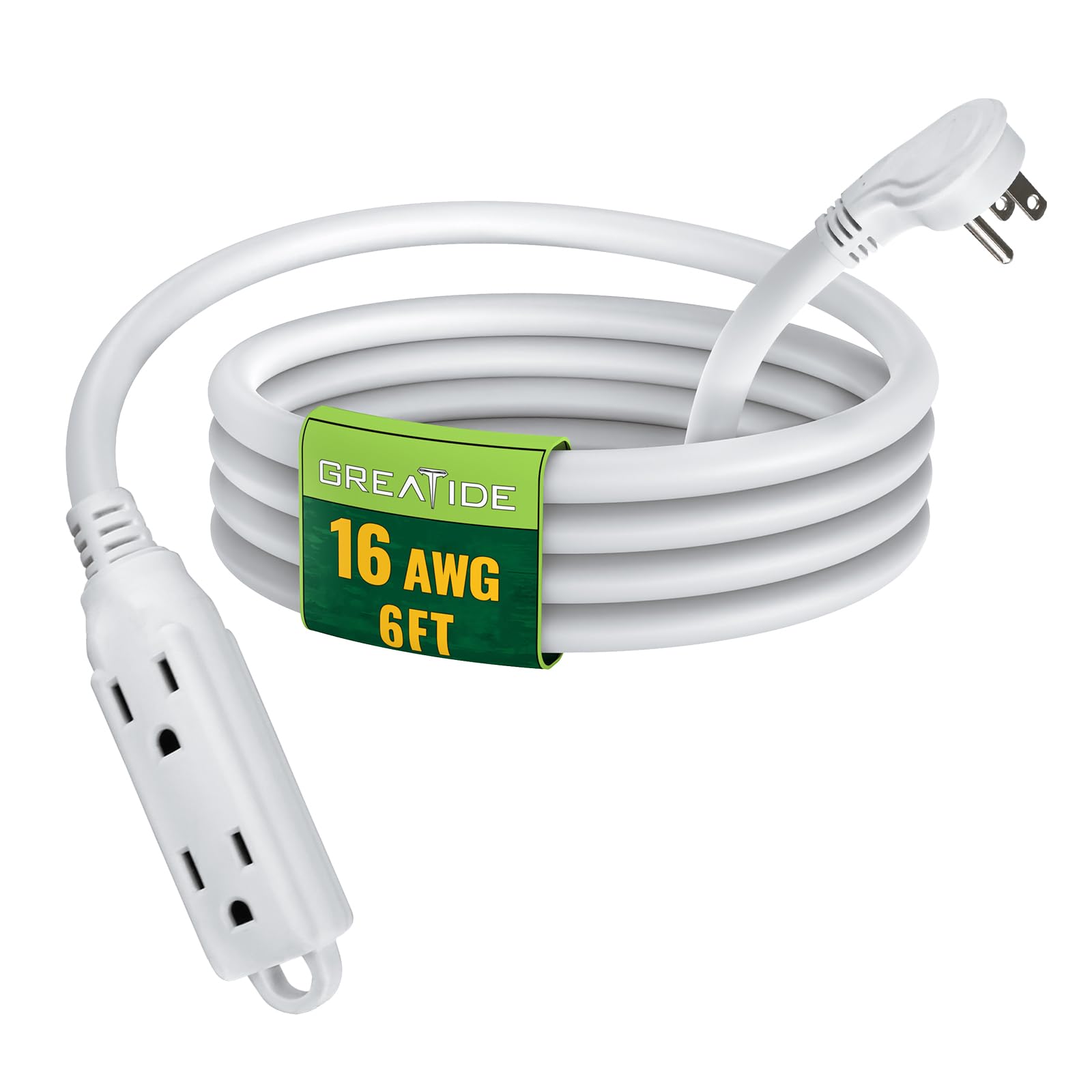 Greatide 6 Ft Flat Plug Extension Cord,16/3 Sjt Indoor Low Profile 3 Outlets Extension Cable With 45 Angled Flat Plug, Multiple
