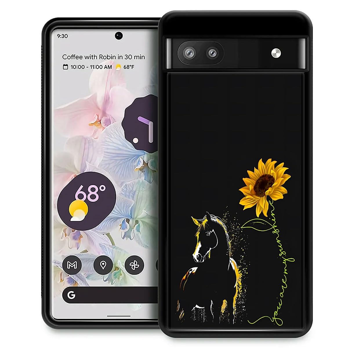 Fkbrcl4U For Google Pixel 6A Case, Horse Sunflower Yellow Sunshine Pattern Graphic Design Girl Boy Soft Silicone Hard Acrylic Sh