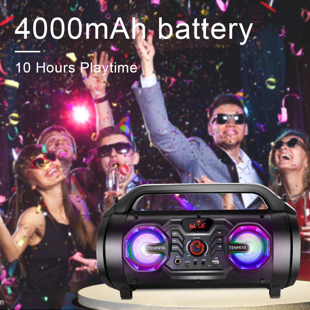 Portable Bluetooth Speaker With Subwoofer, Wireless Speakers With Booming Bass, Fm Radio, Rgb Lights, Eq, Stereo Sound, 10H Playtime, 30W Loud Speaker For Home, Outdoor, Party, Travel, Camping, Gifts