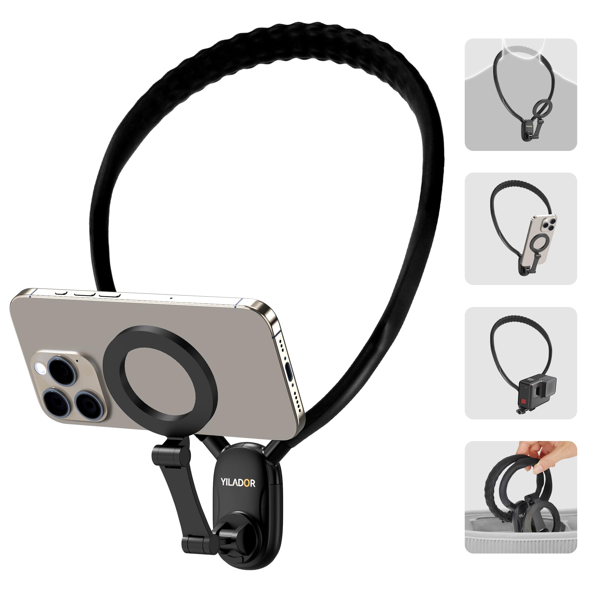 Magnetic Neck Phone Holder For Recording, Hands Free Pov/Vlog Video Filming, 4 In 1 Phone Chest Mount For Cooking/Riding/Indoor/