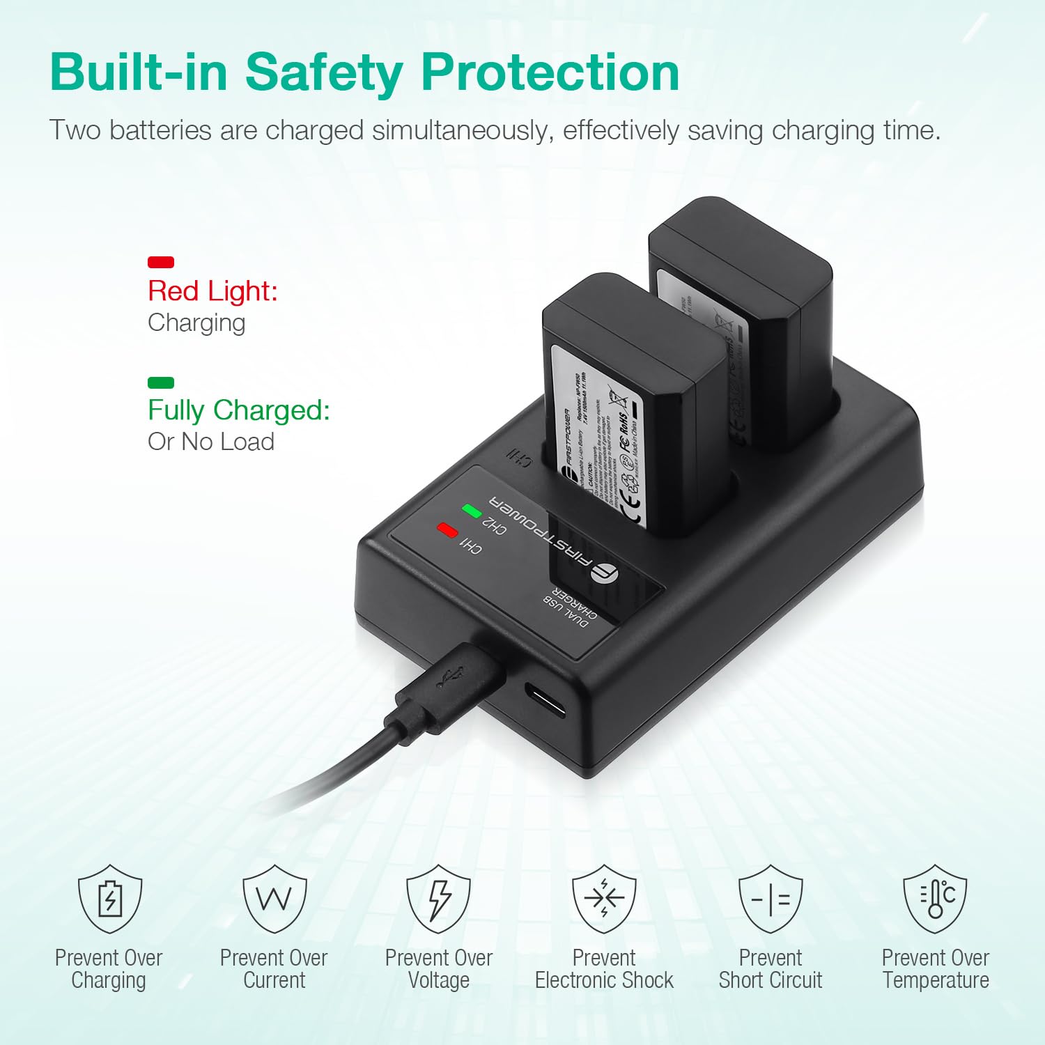 Firstpower Np Fw50 Battery 2 Pack And Usb Dual Charger Compatible With Sony A6000 A6300 A6400 A6500 A7 A7Ii A7Rii A7Sii A7S A7S2