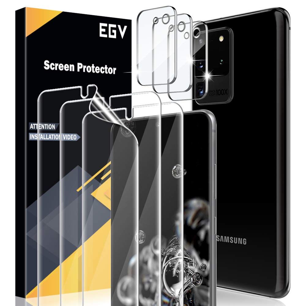 Egv 5Pack 2Pcs Flexible Tpu Screen Protector + 3Pcs Tempered Glass Camera Lens Protector For Samsung Galaxy S20 Ultra 6.9 Inch,P