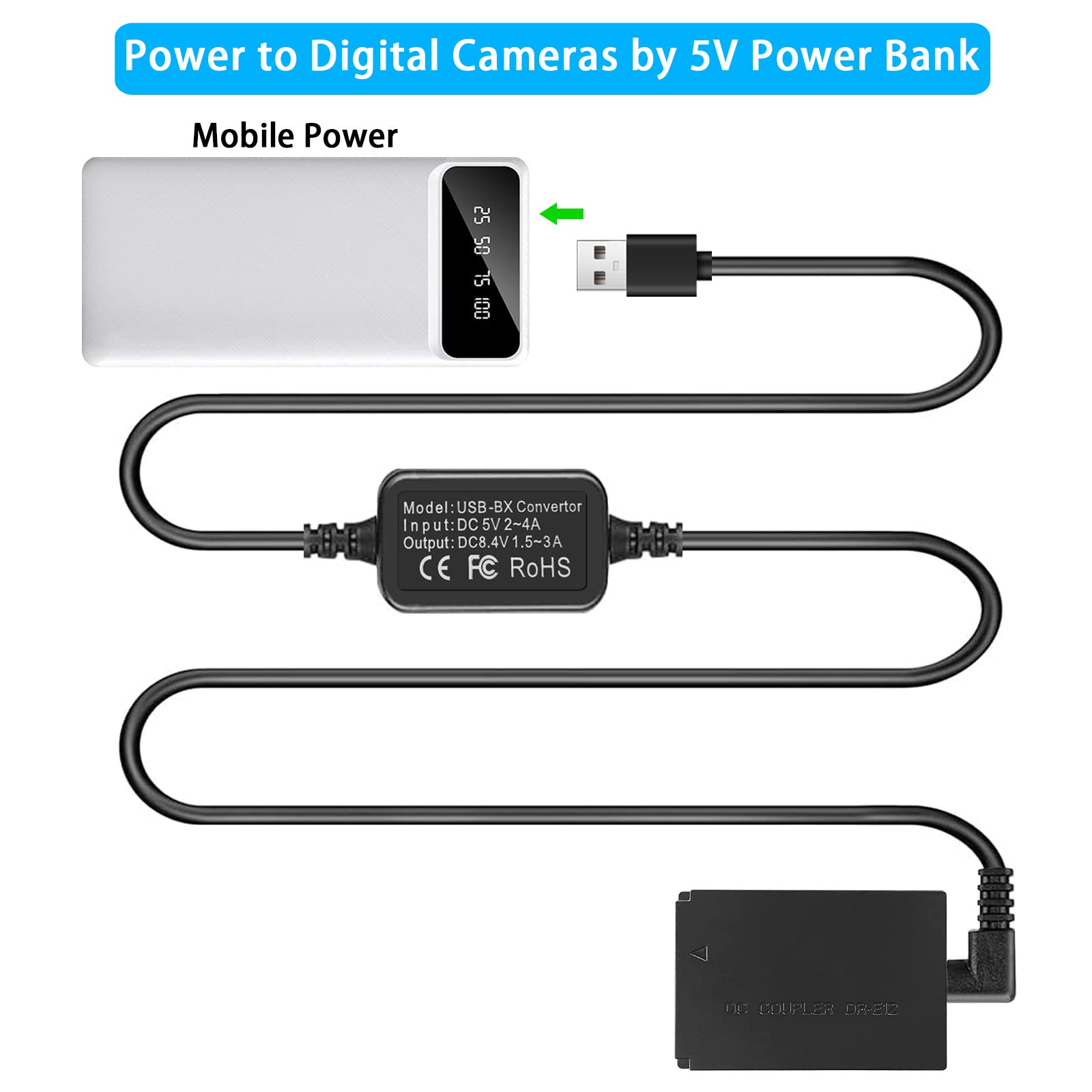 Tkdy Ack E12 Usb Cord Cameras Power Supply M50 Dummy Battery Lp E12 Dr E12 Dc Coupler Kit, Fit For Canon Eos M50 Mark Ii, Eos M50 M100 M200 M M2 M10, Kiss M, Kiss M2 Digital Camera.