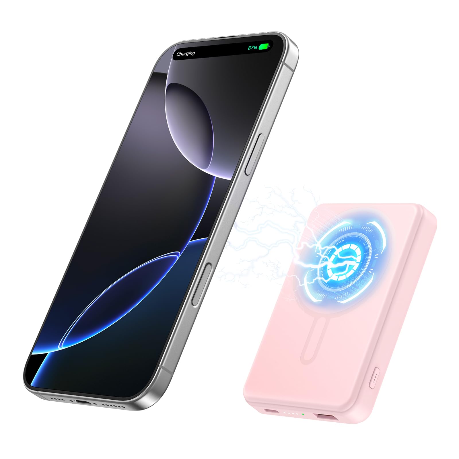 Aterob for Magsafe Power Bank 5000mAh, 15W Wireless Magnetic Battery Pack with 20W PD Fast Charging, UtraSlim Portable Charger 
