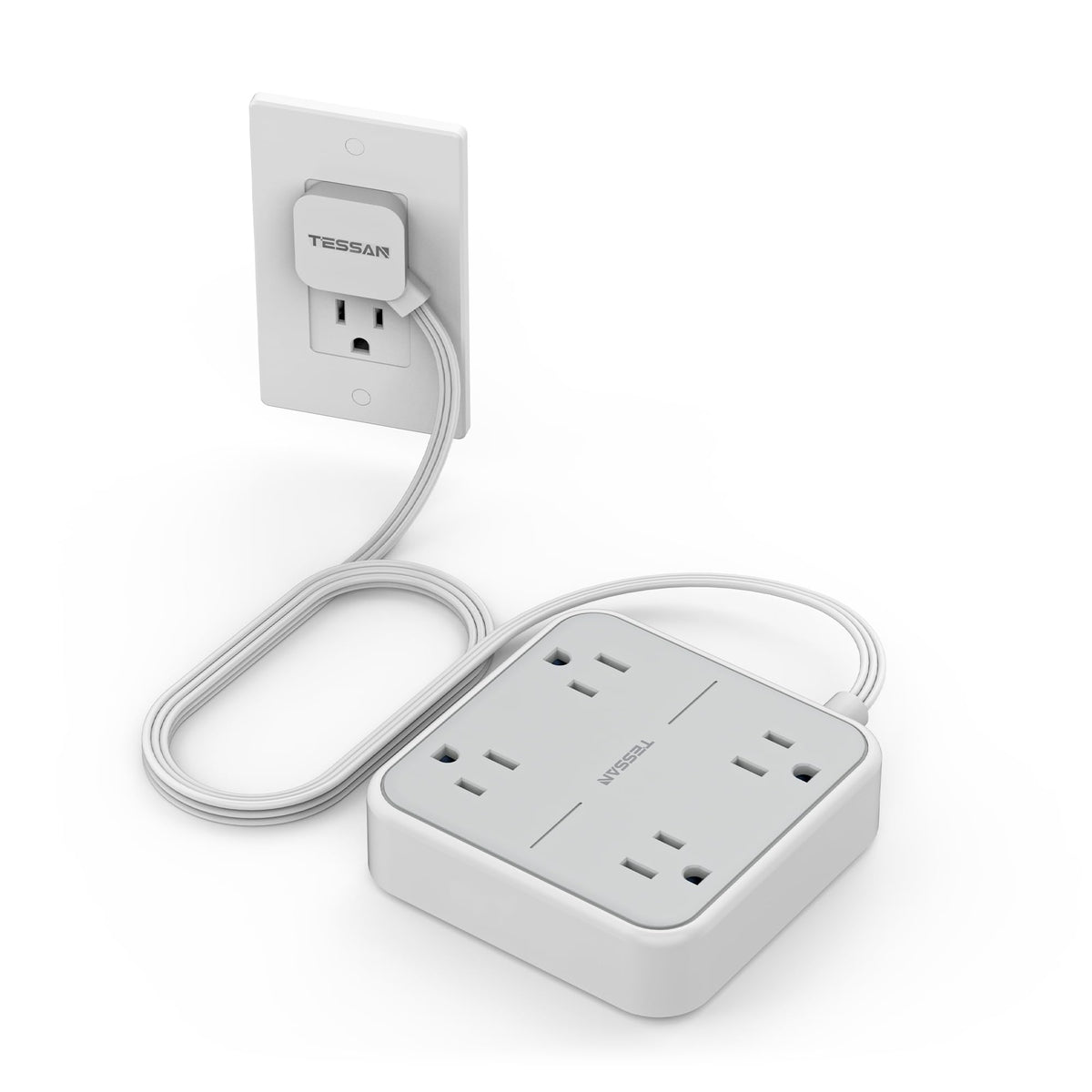 10 Ft Surge Protector Power Strip, Tessan Extension Cord Flat Plug With 4 Widely Outlets Extender, Indoor Desk Charging Station 
