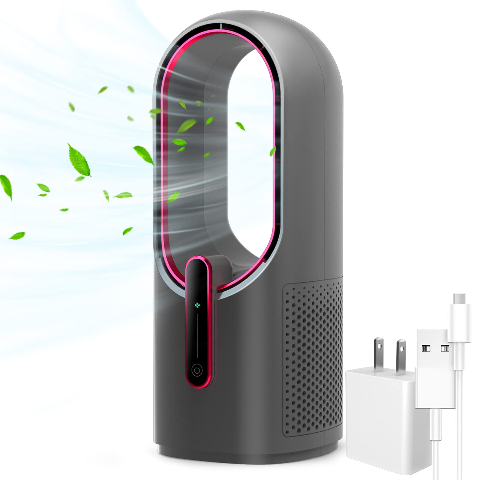Konsiden Desk Fan Bladeless, 11.8 Inch Office Fan Small, Quiet, 3 Speed Adjustment, Touch Control, Easy To Clean, Desk Fans Smal