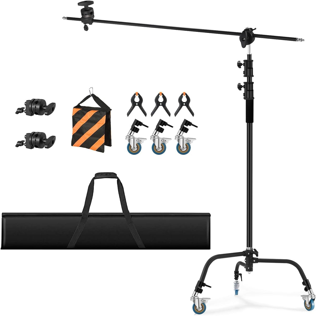 Heavy Duty C Stand 11.3Ft/345Cm All Metal Adjustable Century Stand Light Stand With 4.2Ft/128Cm Holding Boom Arm,Wheels For Phot