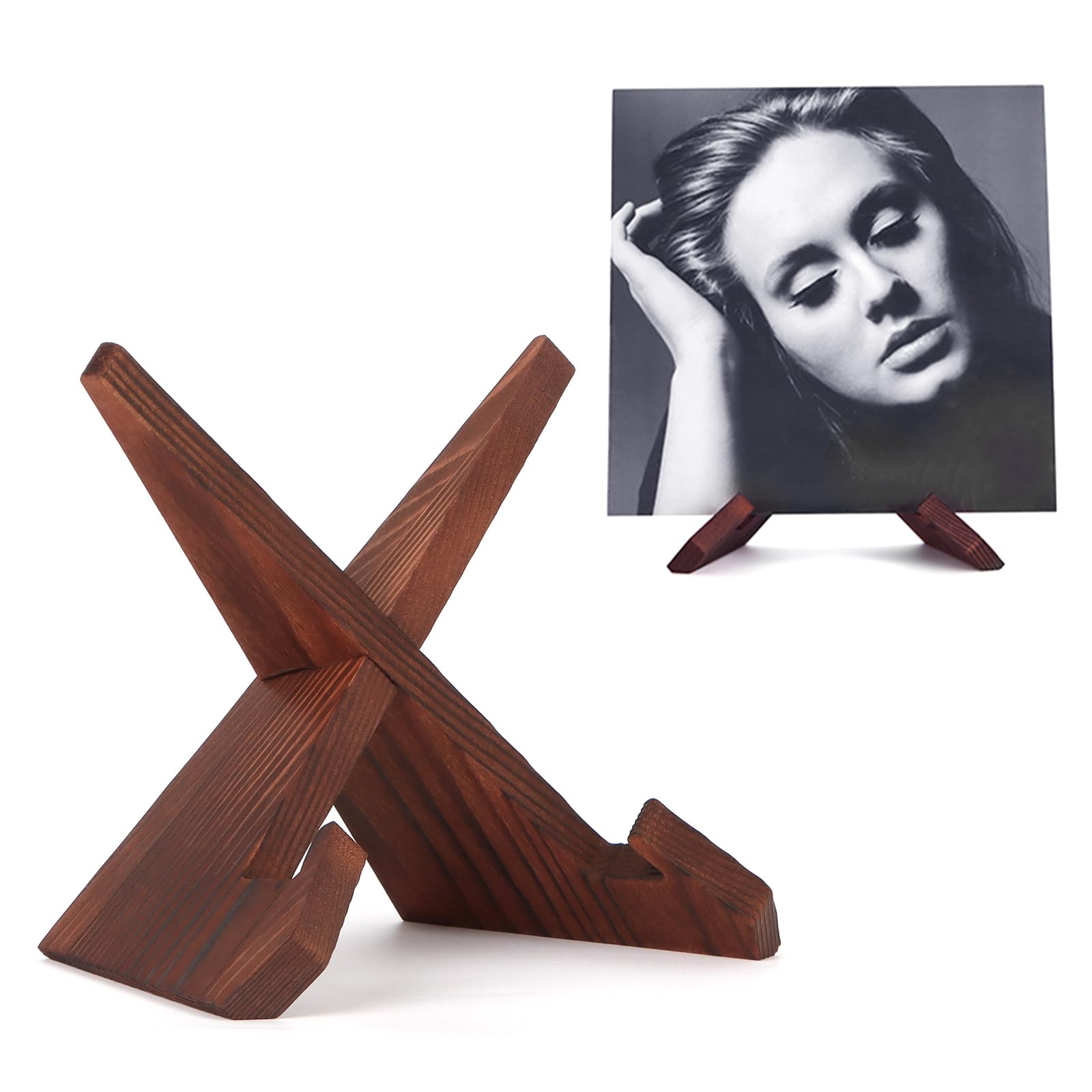 Puersi Now Playing Vinyl Record Stand, Wooden Display Vinyl Holder Stand, Retro Now Spinning Record Accessories   Rustic Brown