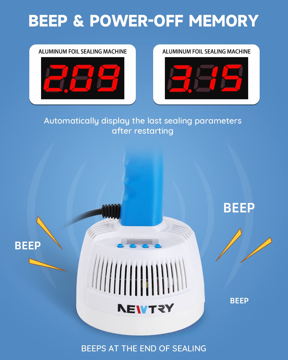 Newtry Induction Sealer Heat Handheld Sealing Machine Diameter 0.79�� 3.94�� Electromagnetic Manual Power & Time Adjustable For Plastic Glass Bottles Caps(110V Us Plug)