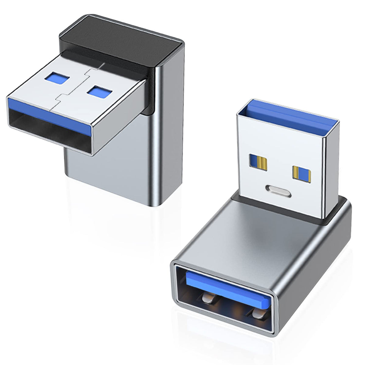 Areme 90 Degree Usb 3.0 Adapter 2 Pack, Upward Angle Usb A Male To Female Converter Extender For Pc, Laptop, Usb A Charger, Power Bank And More (Grey)