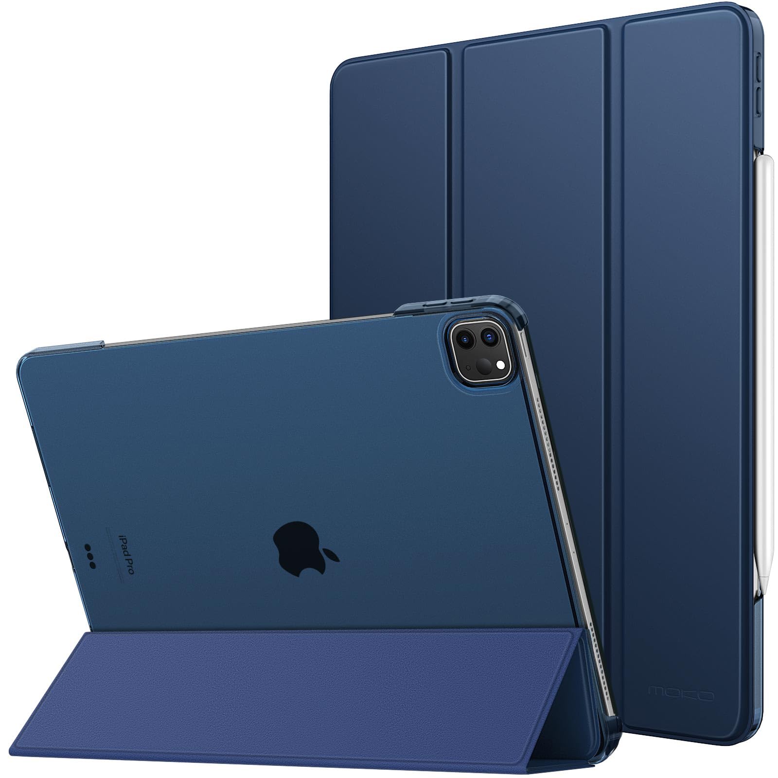 MoKo for iPad Air 13 Inch M2 Case 2024/ iPad Pro 12.9 Case (6th/5th Gen 2022/2021), Slim Smart Shell Translucent Frosted Hard PC Back Cover, Support Touch ID & Pencil Pro/2nd/USB C, Navy Blue