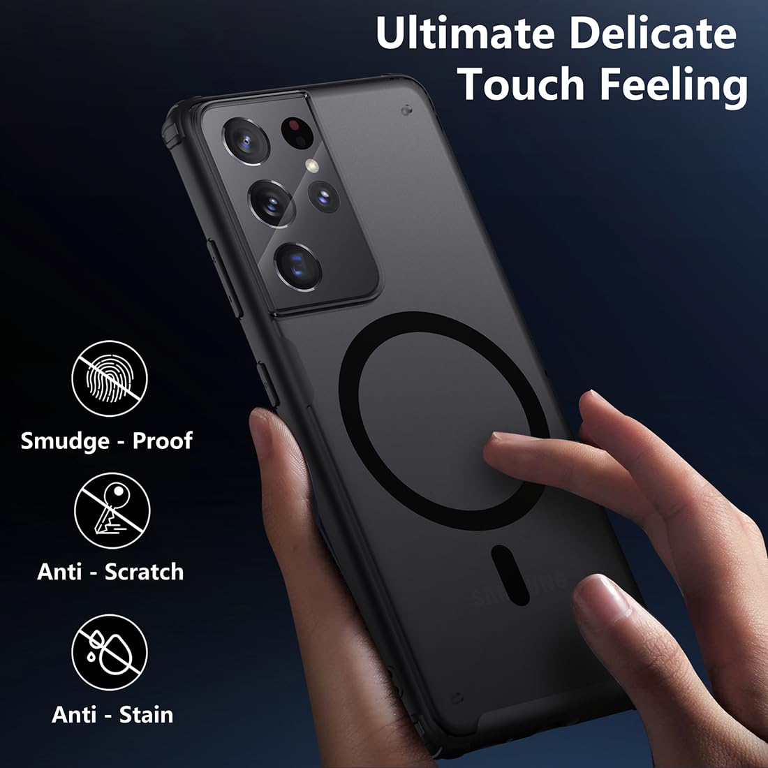 Tianniuke Magnetic Case For Samsung Galaxy S21 Ultra, Translucent Matte Anti Fingerprint, Compatible With Magsafe, Slim Fit Shoc