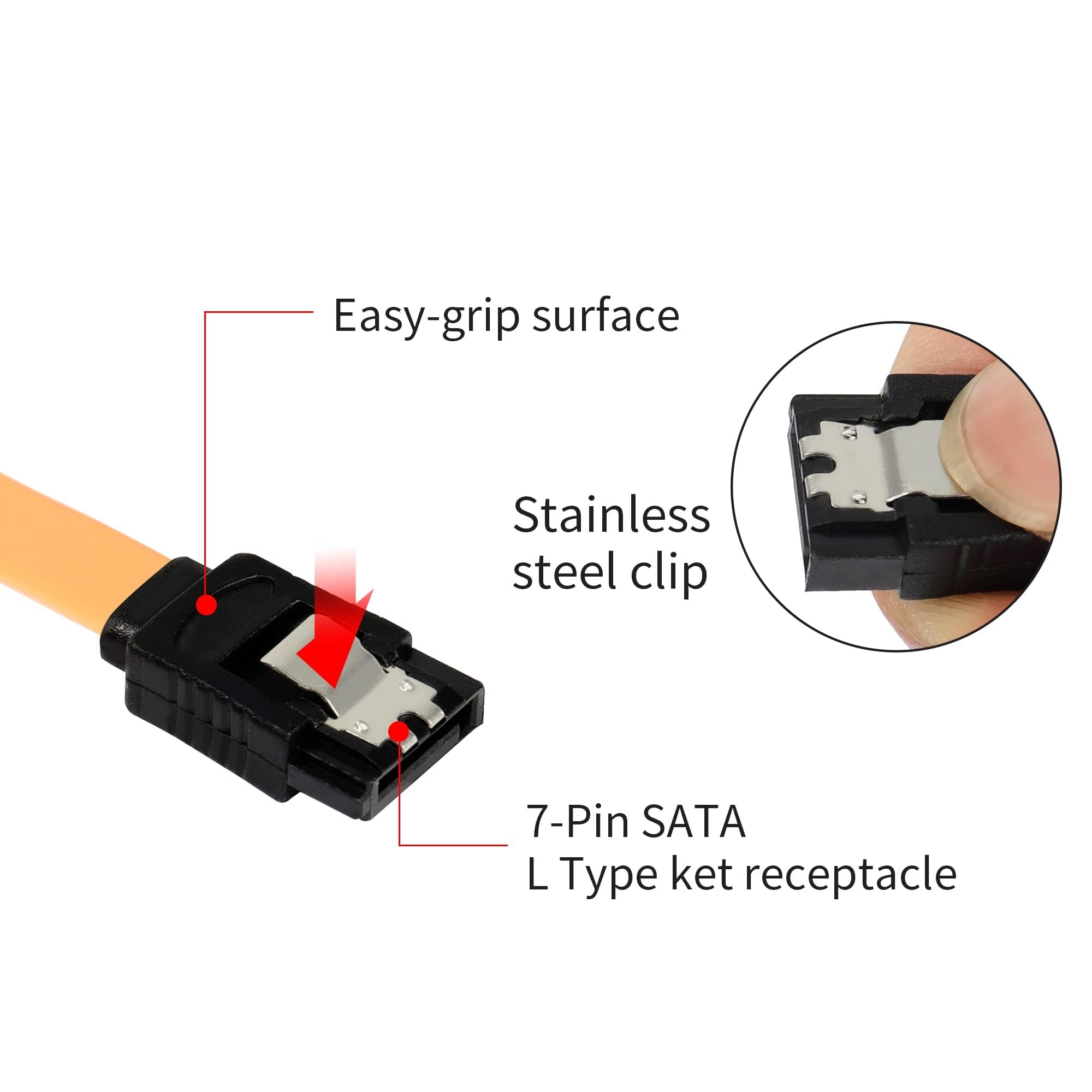 Qianrenon Sata Iii Cable, 39.37 Inch 90 Degree Hard Drive Sata Data Cable With Locking Latch, 6.0 Gbps Right Angle Solid Hard Drive Sata 3.0 Cable For Sata Hdd, Ssd, Cd Driver, Yellow(2 Packs)