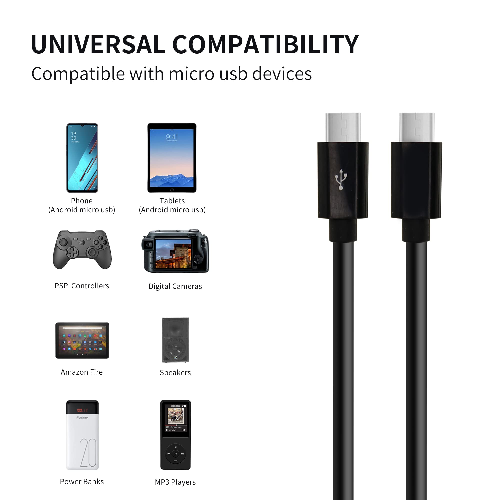 Qianrenon 4 In 1 Micro Usb B Data Cable, 1.5M/4.92 Ft (Black) For Smartphone, In Vehicle Devices, Bluetooth Devices