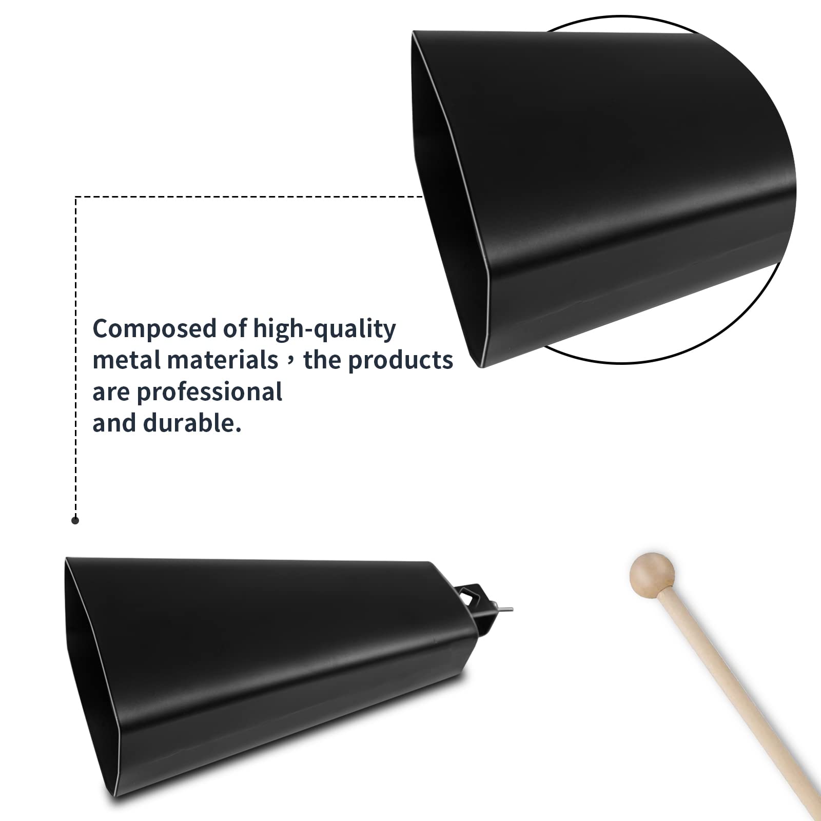 Soulmate Cowbell 7 Inch Metal Steel Cow Bells Instrument Noise Makers Cowbell Hand Percussion Cow Bell With Handle Stick For Dru