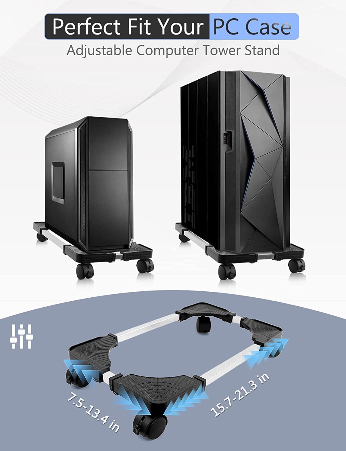 Seloom Computer Tower Stand, Pc Stand, Adjustable Mobile Cpu Stand With Rolling Wheels, Pc Tower Stand For Floor Carpet Gaming P