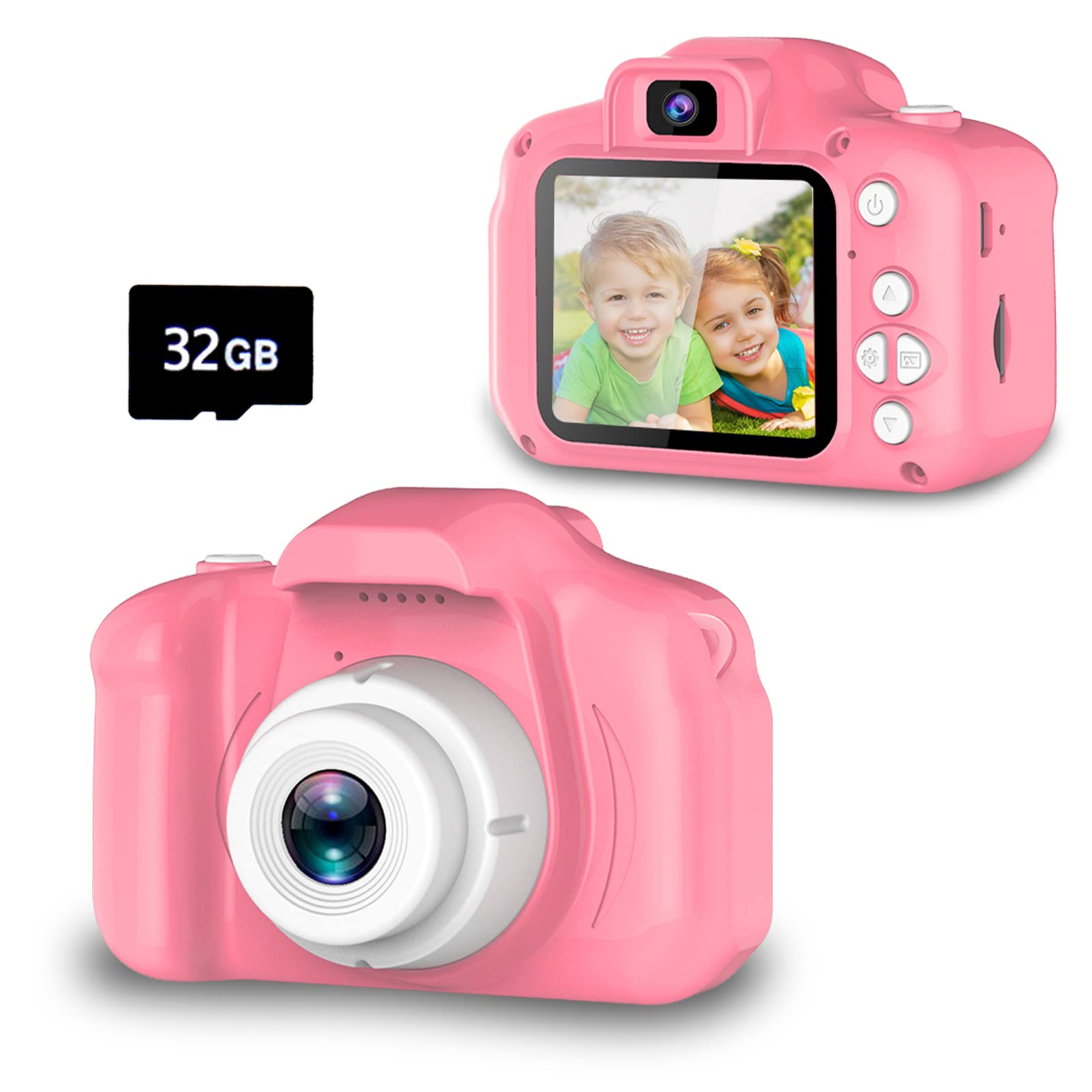 Seckton Upgrade Kids Selfie Camera  Christmas Birthday Gifts for Girls Age 3-9  HD Digital Video Cameras for Toddler  Portable Toy for 3 4 5 6 7 8 Year Old Girl with 32GB SD Card-Pink-New