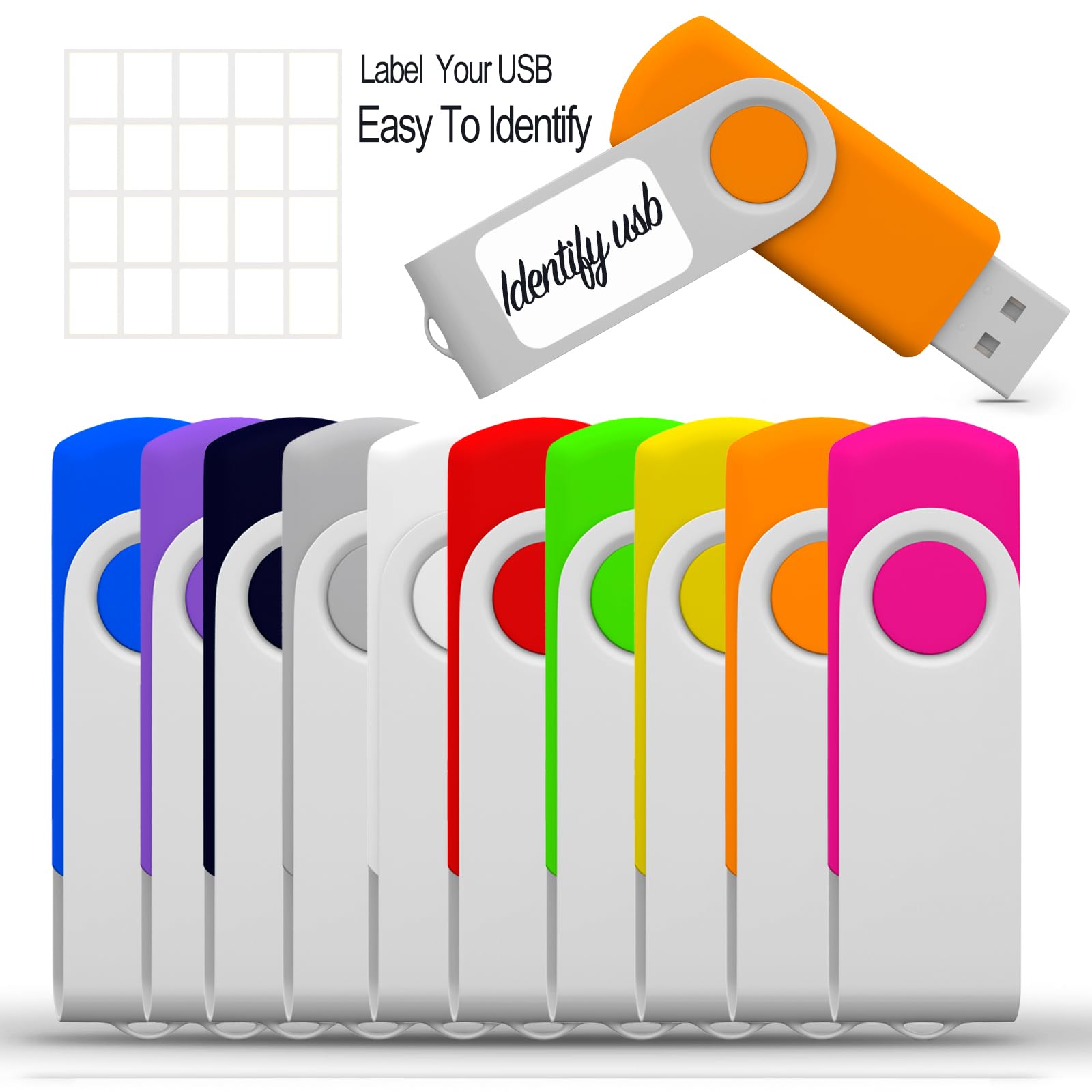 16Gb Flash Drive Usb 3.0 10 Pack, Usb Drive 16Gb Usb3.0 High Speed 10 Pcs Memory Stick Jbos Swivel Thumb Drives Gig Stick Pen Dr