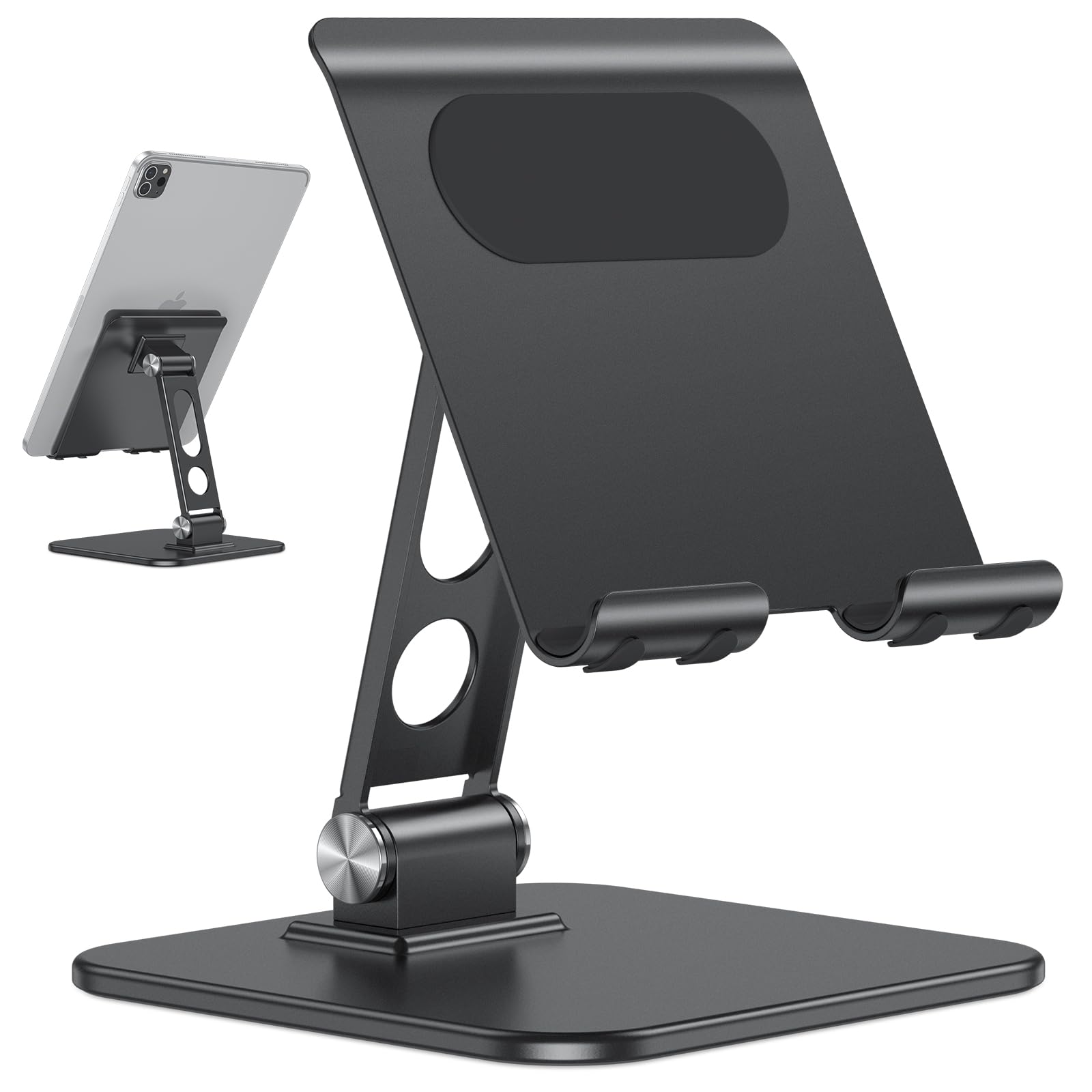 Omoton Upgraded Adjustable Tablet Stand Holder, Heavy Duty Foldable Portable Monitor Stand, Travel Essentials For Ipad Pro/Air/Mini, Surface Pro, 4.7'' 15.6', Black