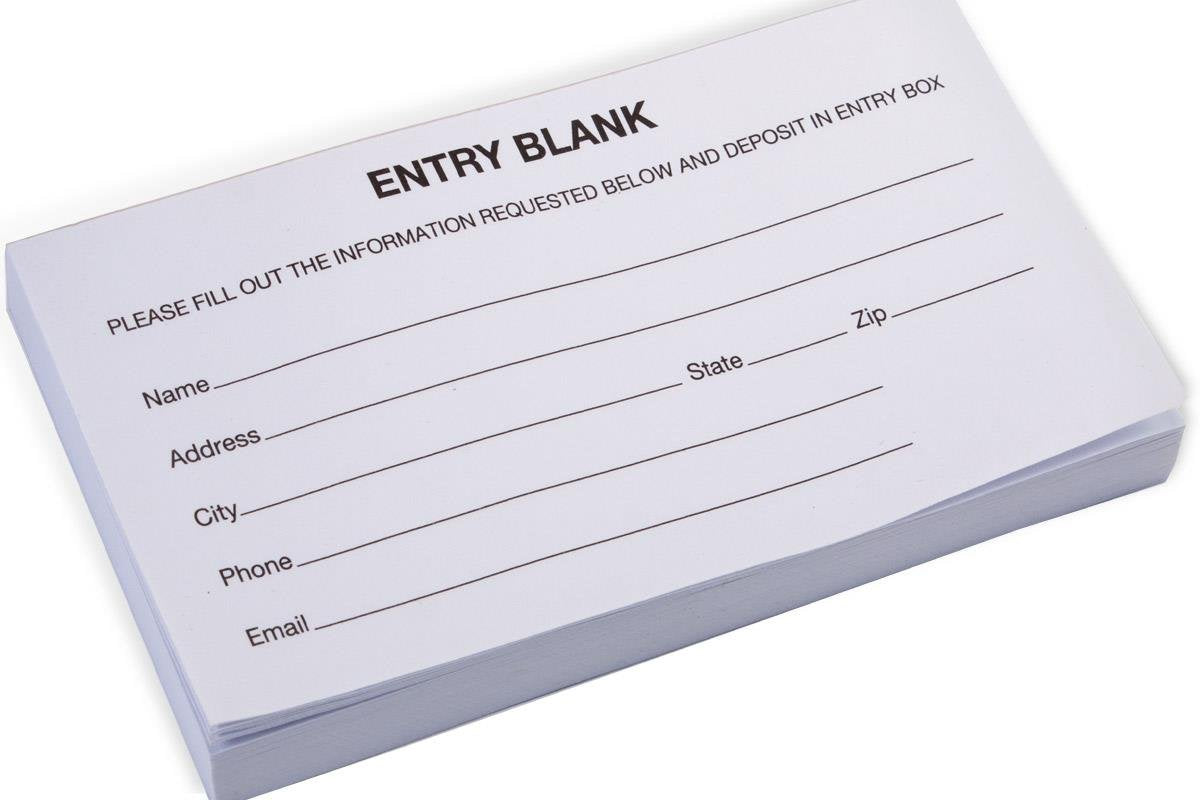 Entry Form Pads for Raffles, Contests, Drawings; 5.3W x 2.8W - 1,000 Forms Total