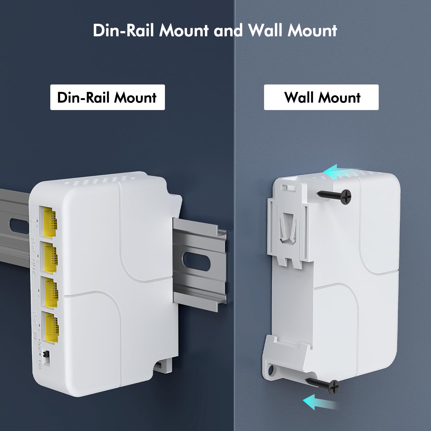 Yuanley 4 Port Poe Extender Gigabit With 3 Poe Out, Ieee 802.3Af/At Mini 4 Channel Poe Repeater 1000Mbps, Vlan, Wall And Din Rai
