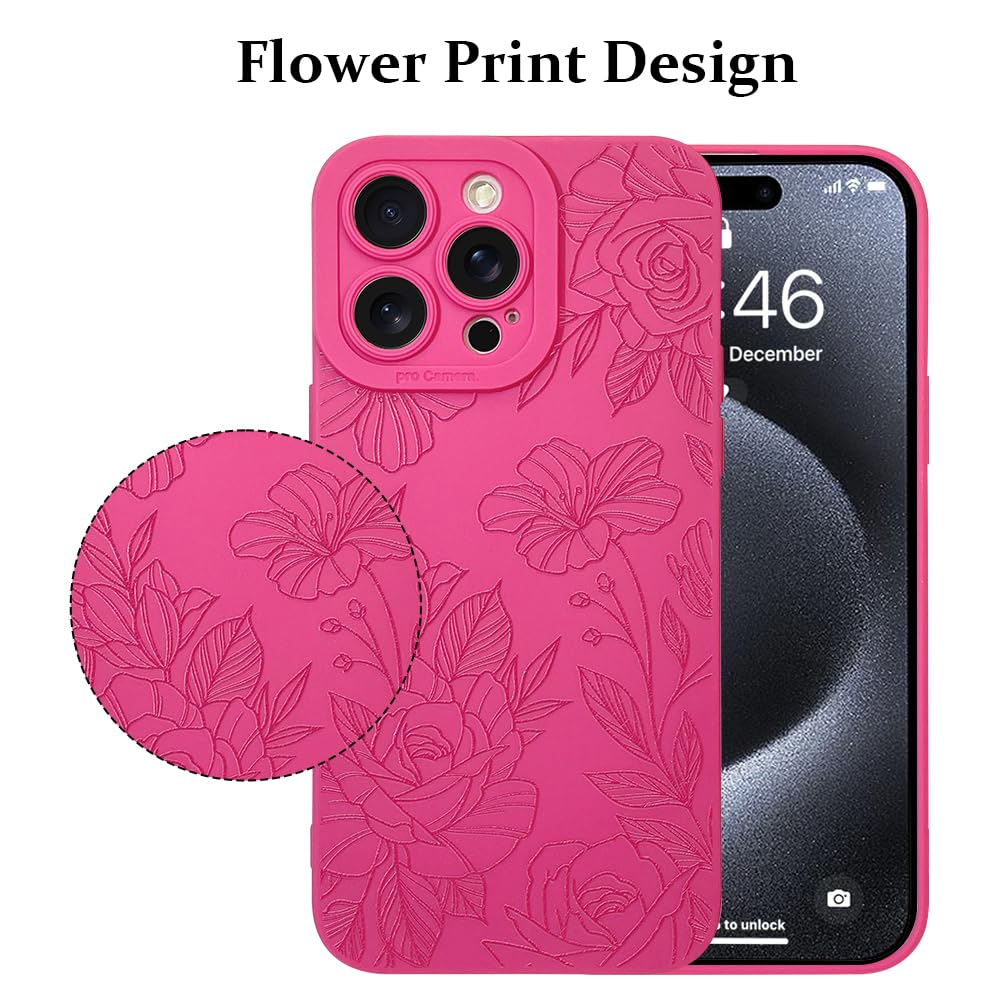 Lsl Case For Iphone 15 Pro Max Hot Pink Floral Flower Pattern Print Case Soft Tpu Full Camera Lens Anti Drop Anti Scratch Shockp