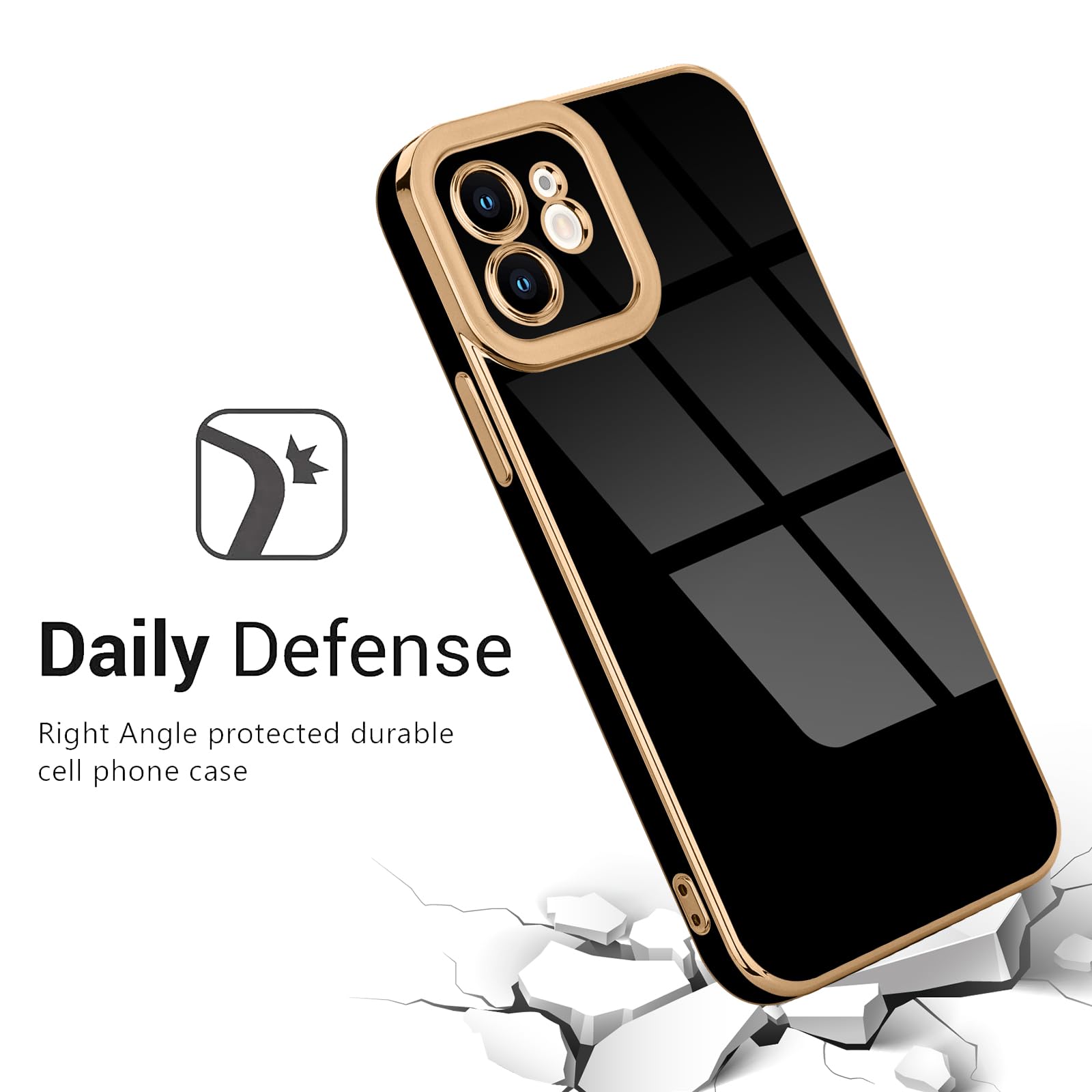 Lafunda Compatible With Iphone 12 Case, Luxury Plating Cases For Women Girls Cute Electroplated Golden Edge Shockproof Tpu Bumpe