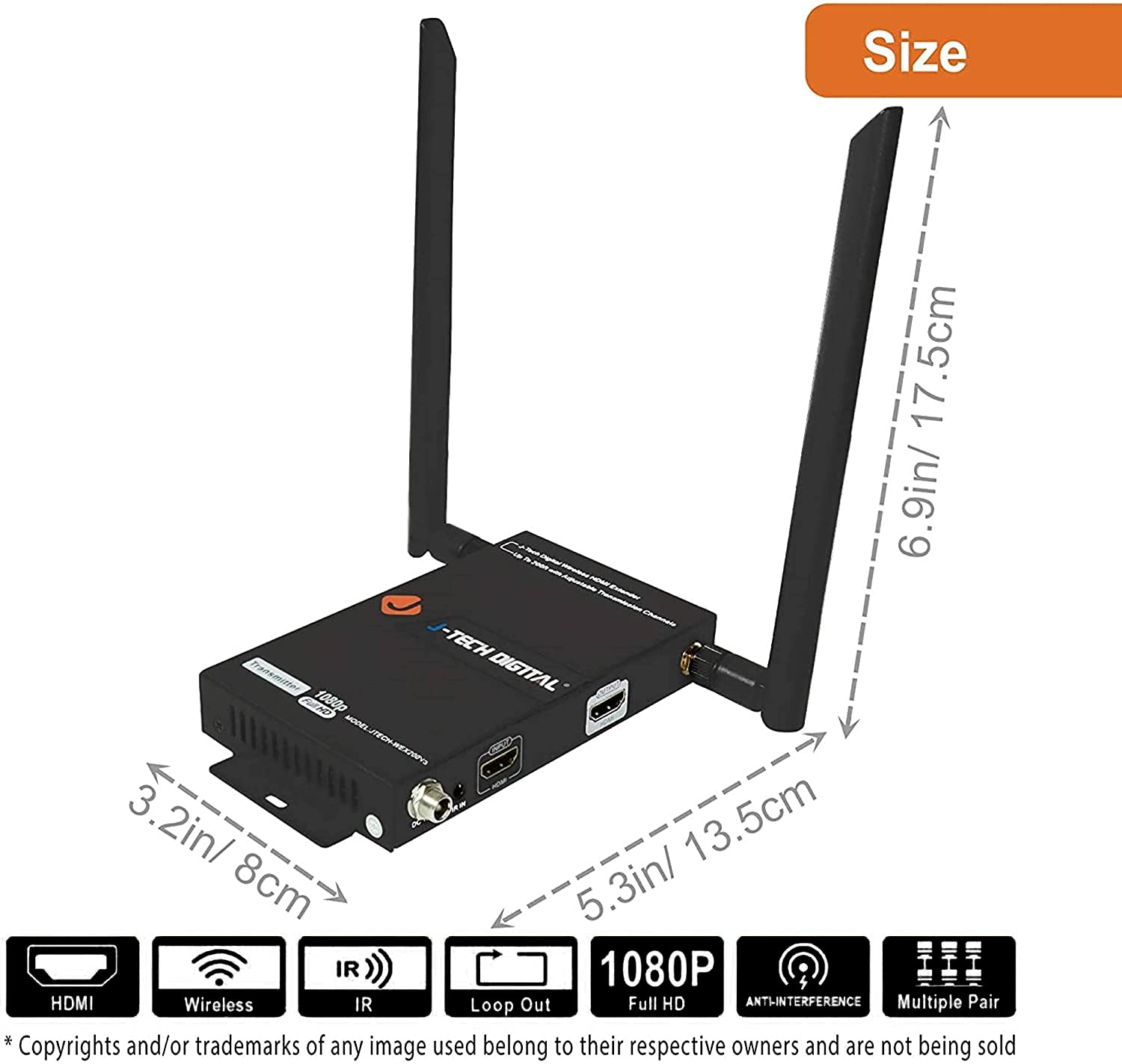 J Tech Digital 1X2 Wireless Hdmi Extender 200 Dual Antenna Supporting Full Hd 1080P With Hdmi Loop Output Operation Channel Chan