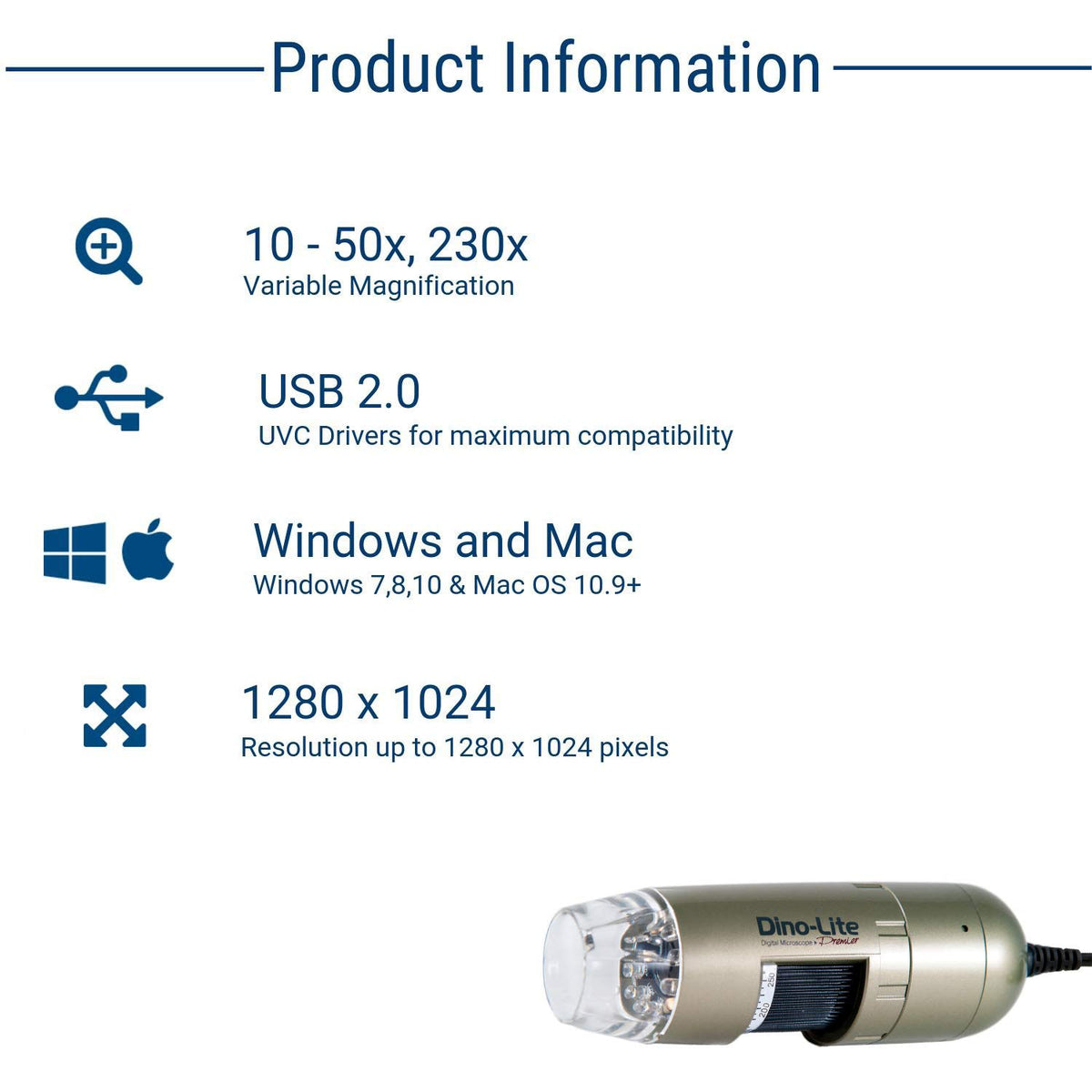 Dimolite Dino Lite Usb Digital Microscope Am4111T 1.3Mp, 10X 50X, 220X Optical ...