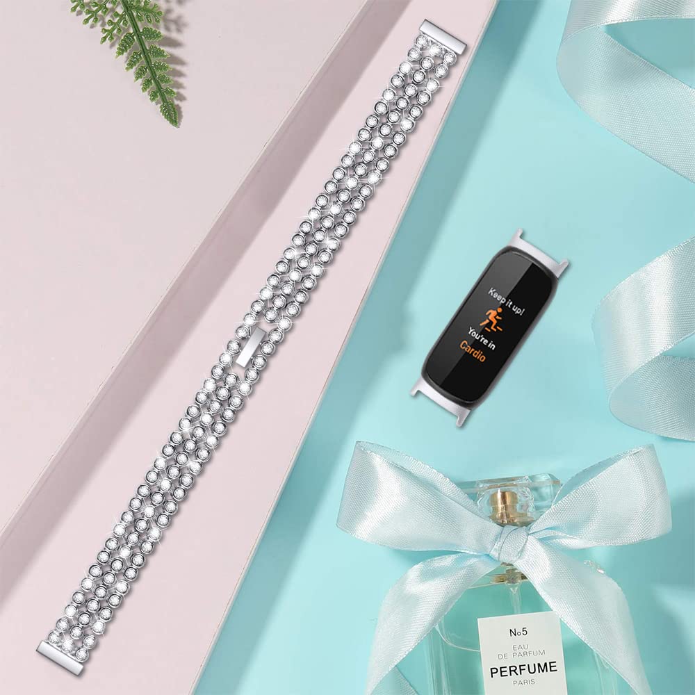 Fitturn Compatible With Fitbit Inspire 3 Smart Watch Band For Women Men Replacement Quick Release Rhinestone Metal Bling Bracele