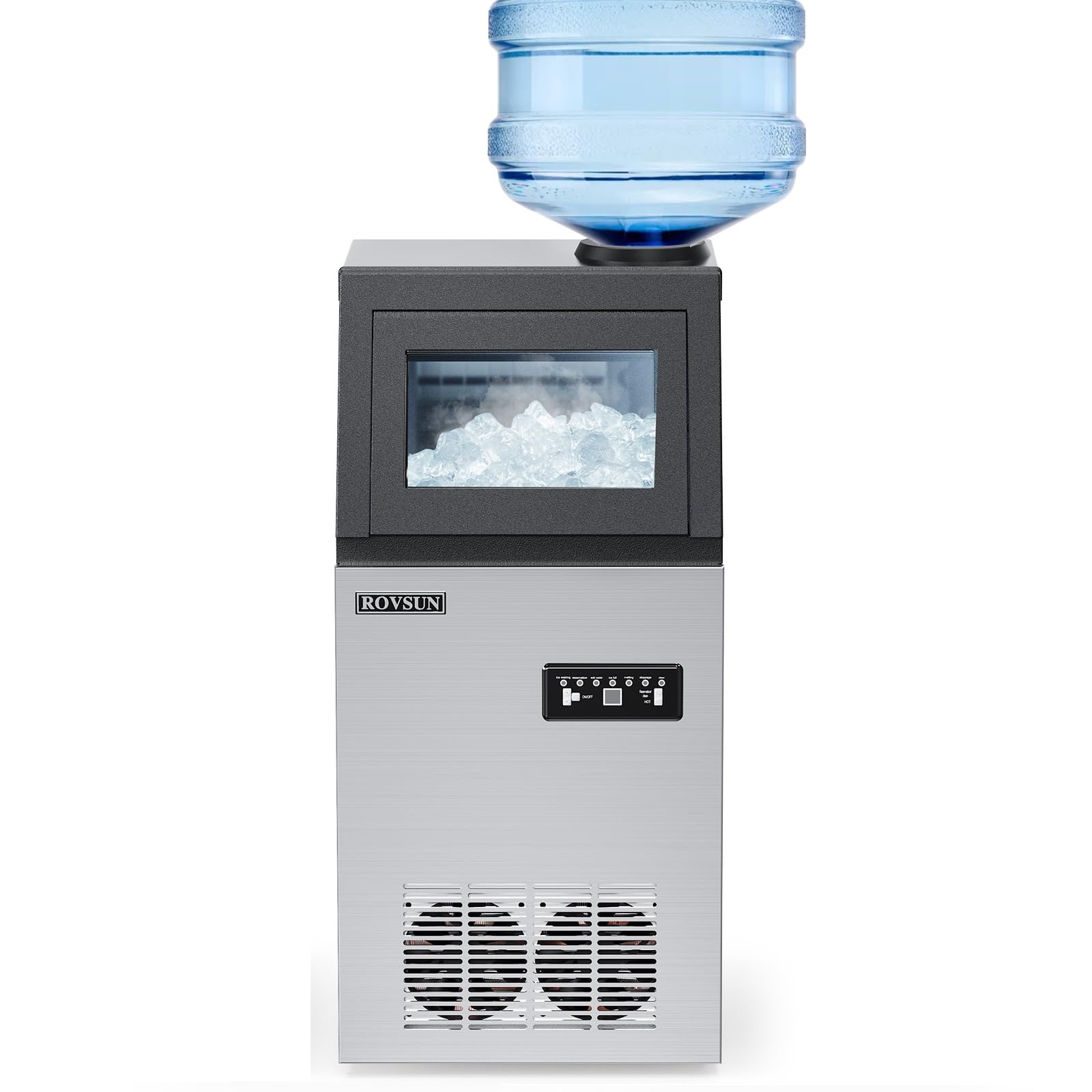 ROVSUN 150LBS/24H Commercial Ice Maker Machine with 2 Water Inlets, Undetcounter Ice Machine with 24lbs Storage Bin, Ice Scoop &