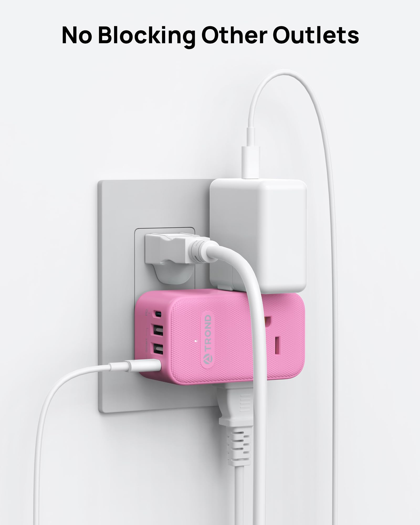 Trond Outlet Extender With Usb C, 3 Ac Outlet Splitter With 360 Rotation, Multiple Wall Plug With Pd 20W Port, Cute Pink Plug Ex