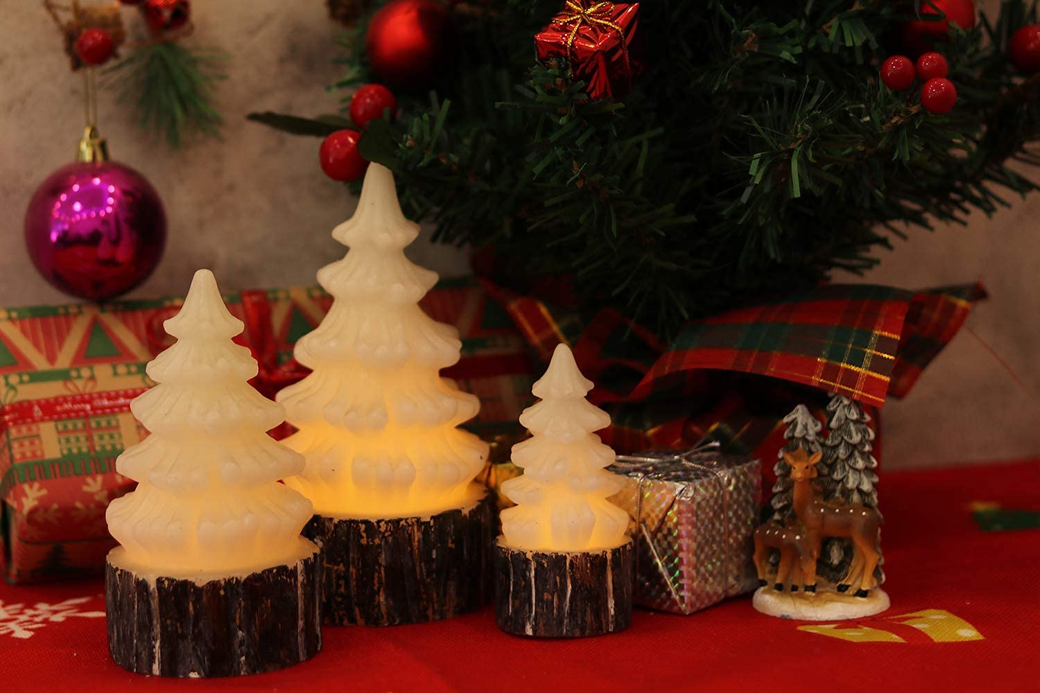 Wondise Christmas Tree Flameless Candles Battery Operated With Timer, Led Flickering Candles Real Wax Warm Light Christmas Home