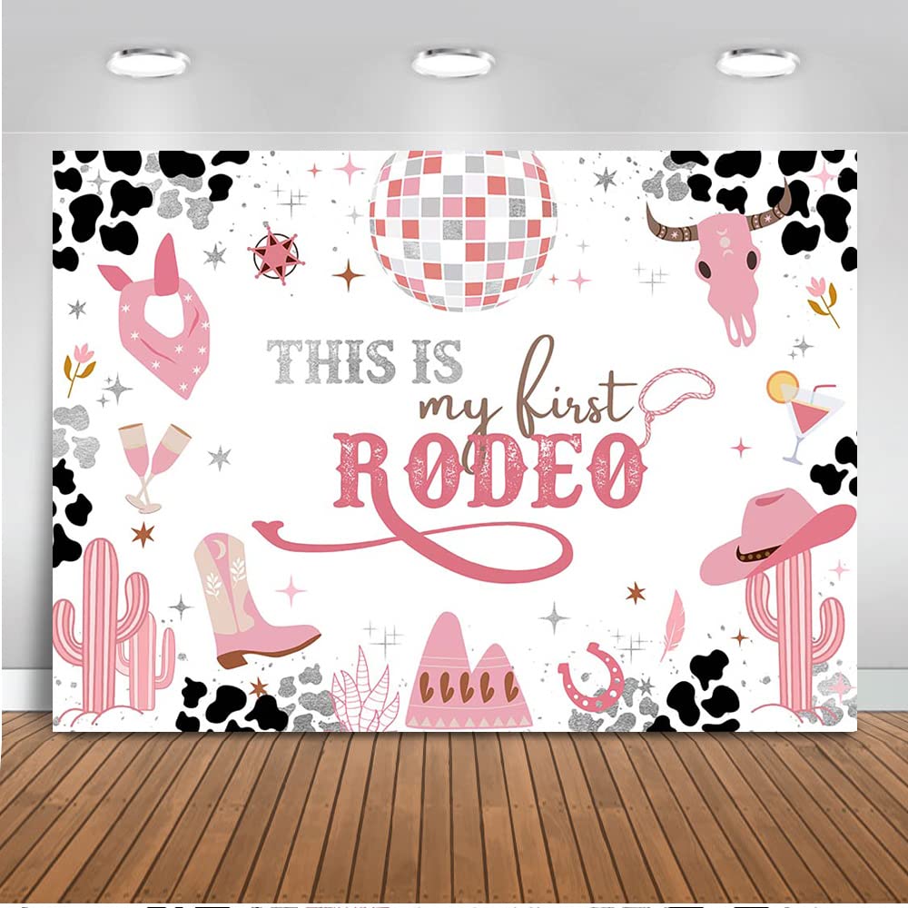 Mocsicka Cowgirl First Birthday Backdrop Girls My First Rodeo Pink Western 1St Birthday Party Decorations Mexican Cactus This Is