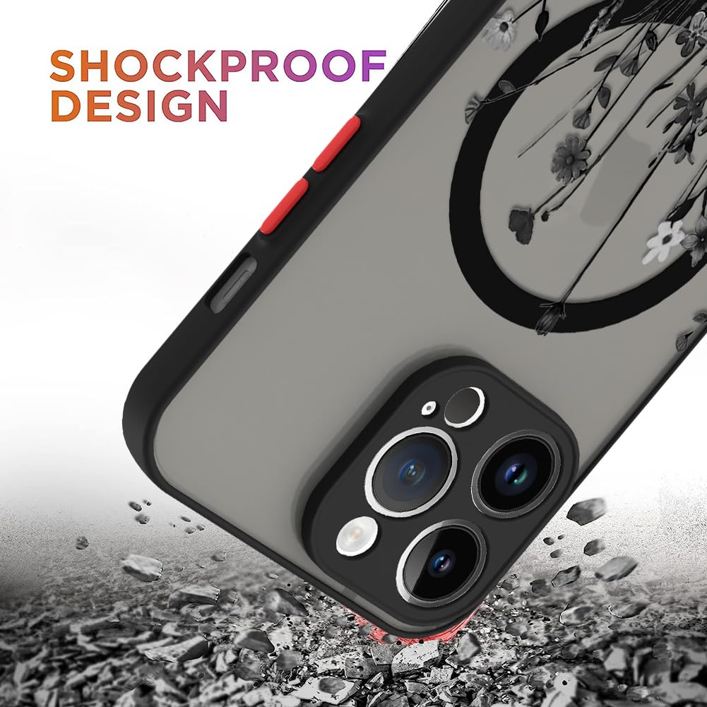 Ook Magnetic For Iphone 11 Pro Max Case [Compatible With Magsafe] Black Wild Flower Slim Translucent Matte Case For Iphone 11 Pr