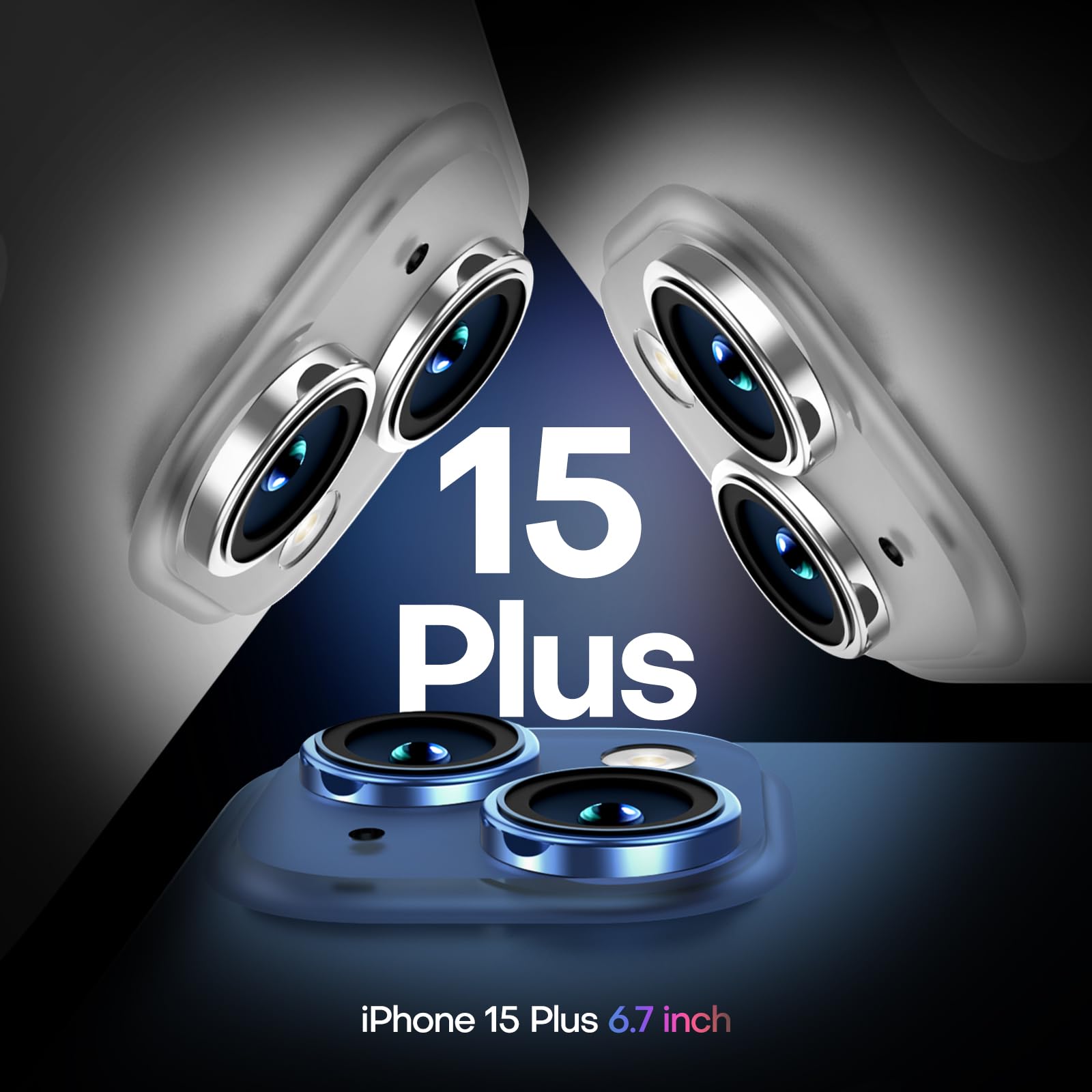 Tauri 5 In 1 Designed For Iphone 15 Plus Case, [Not Yellowing] With 2X Tempered Glass Screen Protector + 2X Camera Lens Protecto