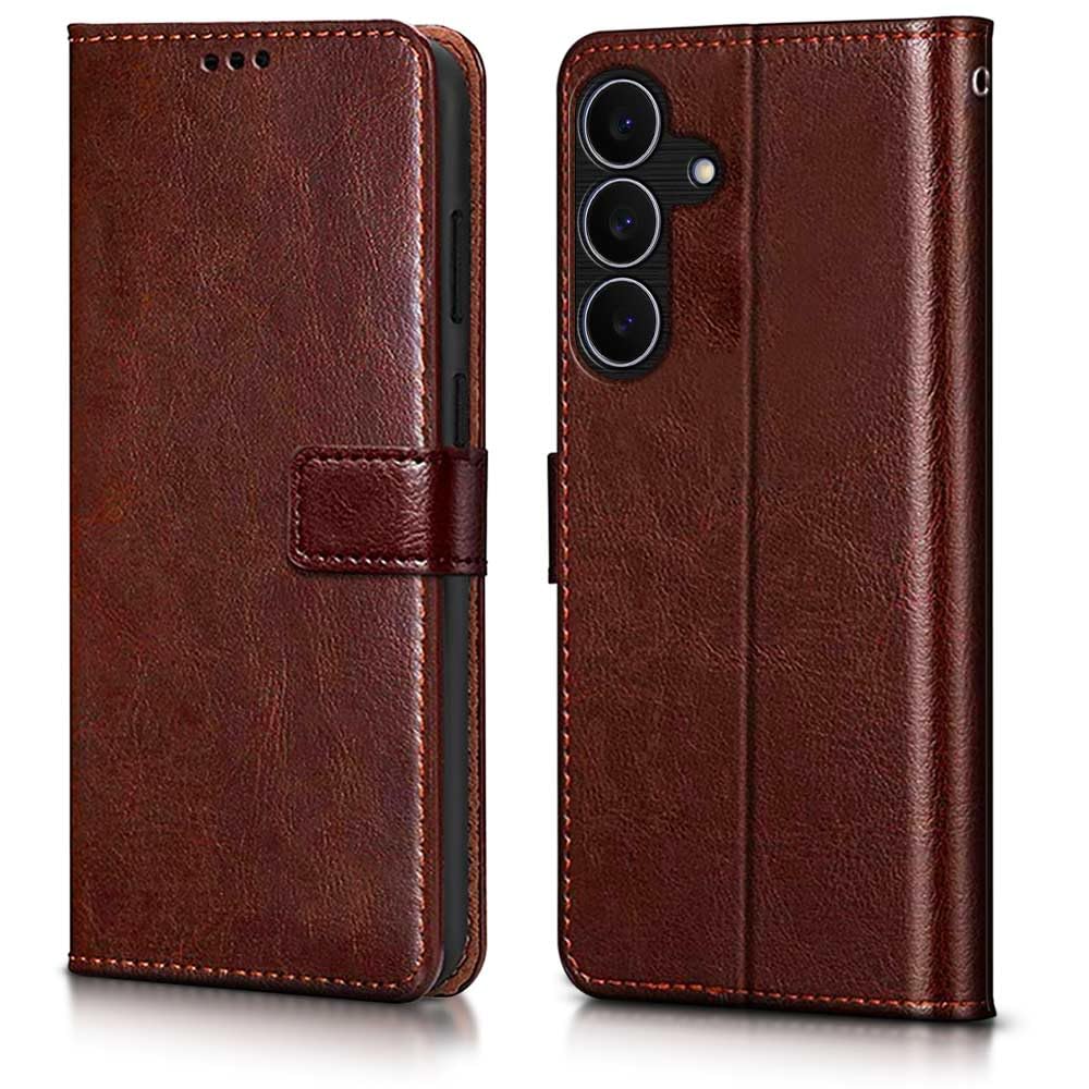 Wow Imagine Shock Proof Flip Cover Back Case Cover For Samsung Galaxy S25 Fe 5G (Flexible | Leather Finish | Card Pockets Wallet