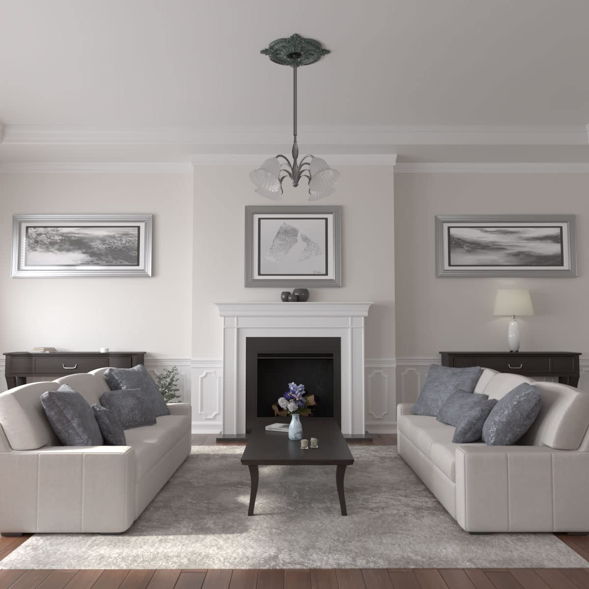 Ekena Millwork Cm28Becbf Benson Classic Ceiling Medallion, 28 3/8''Od X 3 3/4''Id X 1 5/8''P, Hand Painted Cloud Burst