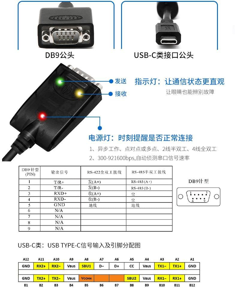 Utek Ut-890-Tc Usb Type-C To Rs-485/422 Serial Converter With Esd Protection