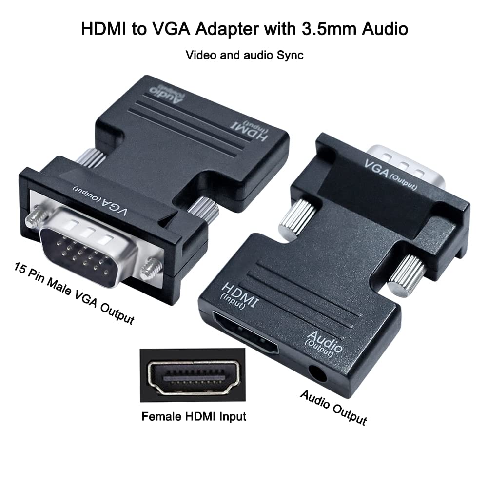 Dtech Hdmi To Vga Adapter With 3.5Mm Audio Port (Pc Hdmi Source Output To Vga Tv) For Old Computer Monitor Laptop Projector 1080
