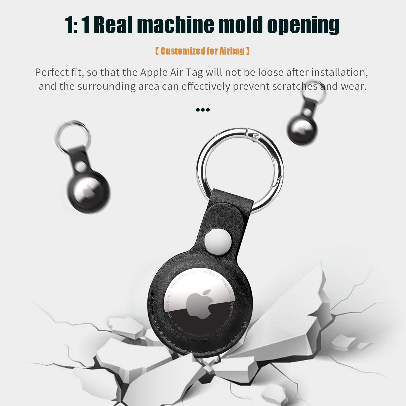 4 Pack Airtag Holder For Apple Air Tag Keychain, Pu Leather Airtag Case, Air Tagsmate For Luggage, Comes With Ring Metal Snap Ke