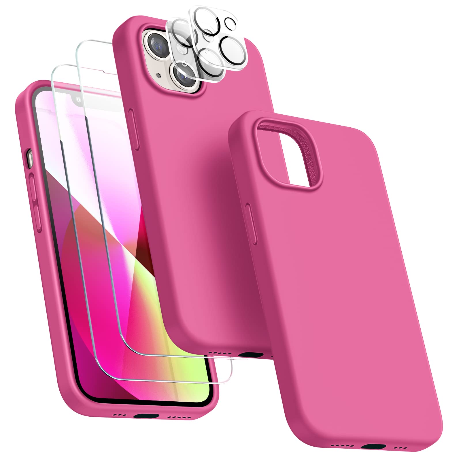 Dssairo [5 In 1 Designed For Iphone 13 Case, With 2 Pack Screen Protector + 2 Pack Camera Lens Protector, Liquid Silicone Slim S